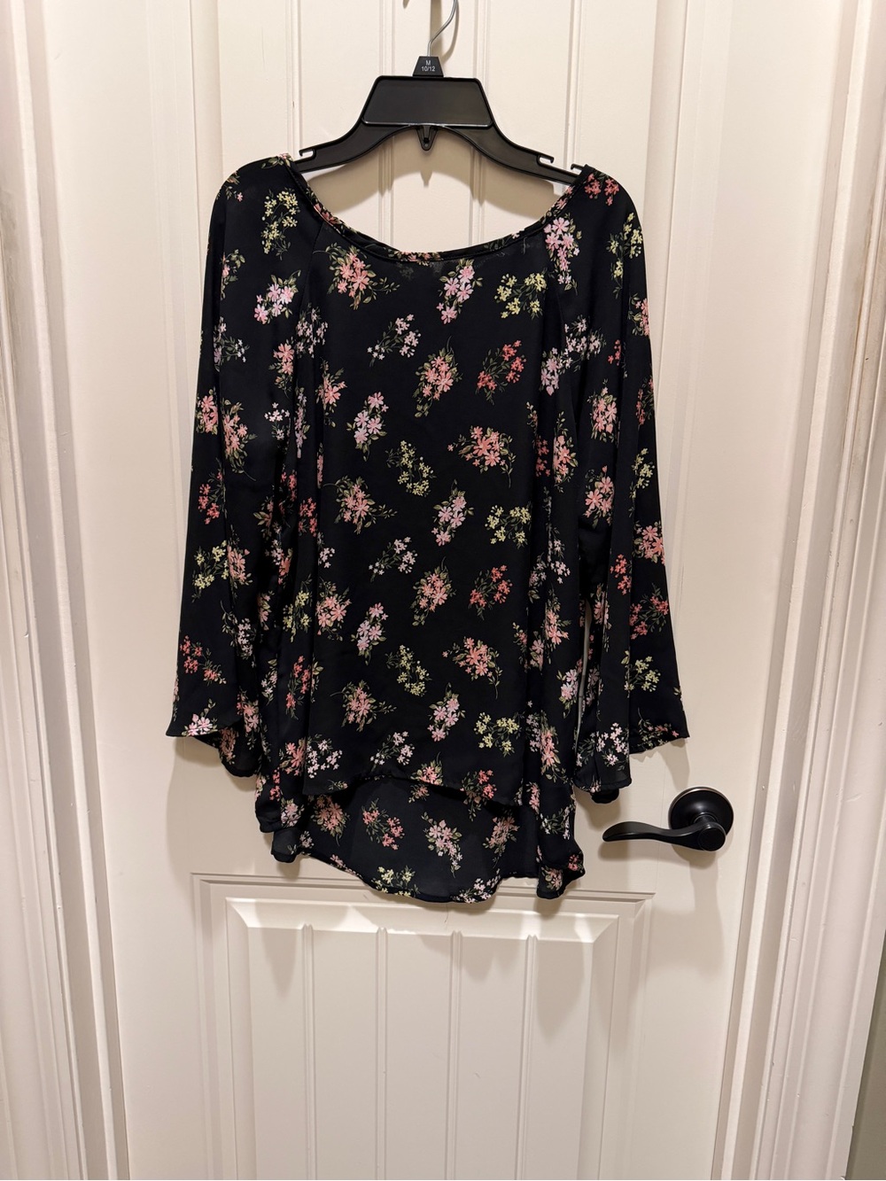 Papermoon Black Floral Peasant Blouse with Pink & Green Accents